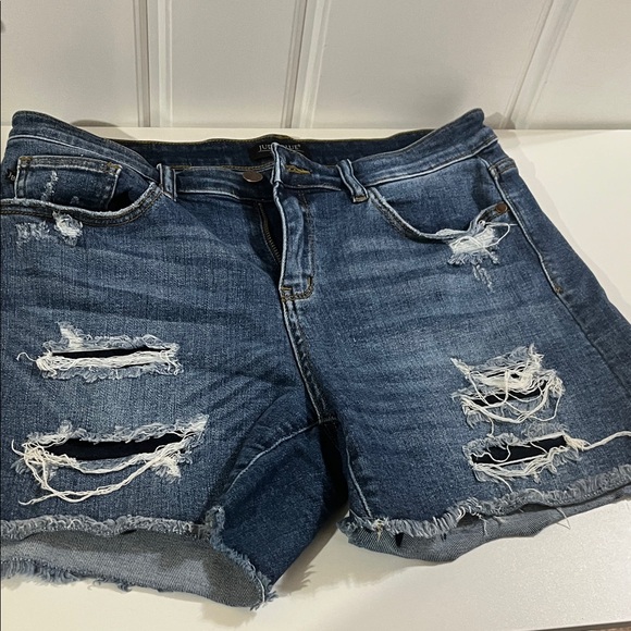 Judy Blue Dark Blue Distressed Jean Shorts - Picture 13 of 13